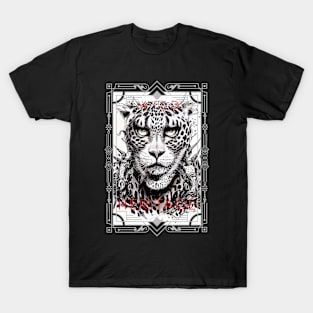 Leopard Jaguar Wild Nature Illustration Line Epic Illustration Line Art T-Shirt